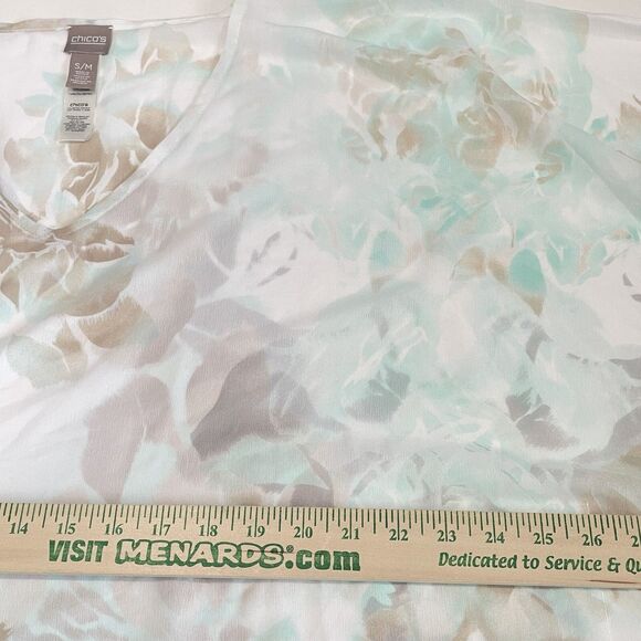 Chico's Chiffon Blouse Poncho Size S/M Floral Oversized Semi Sheer Top Cover - Picture 11 of 14